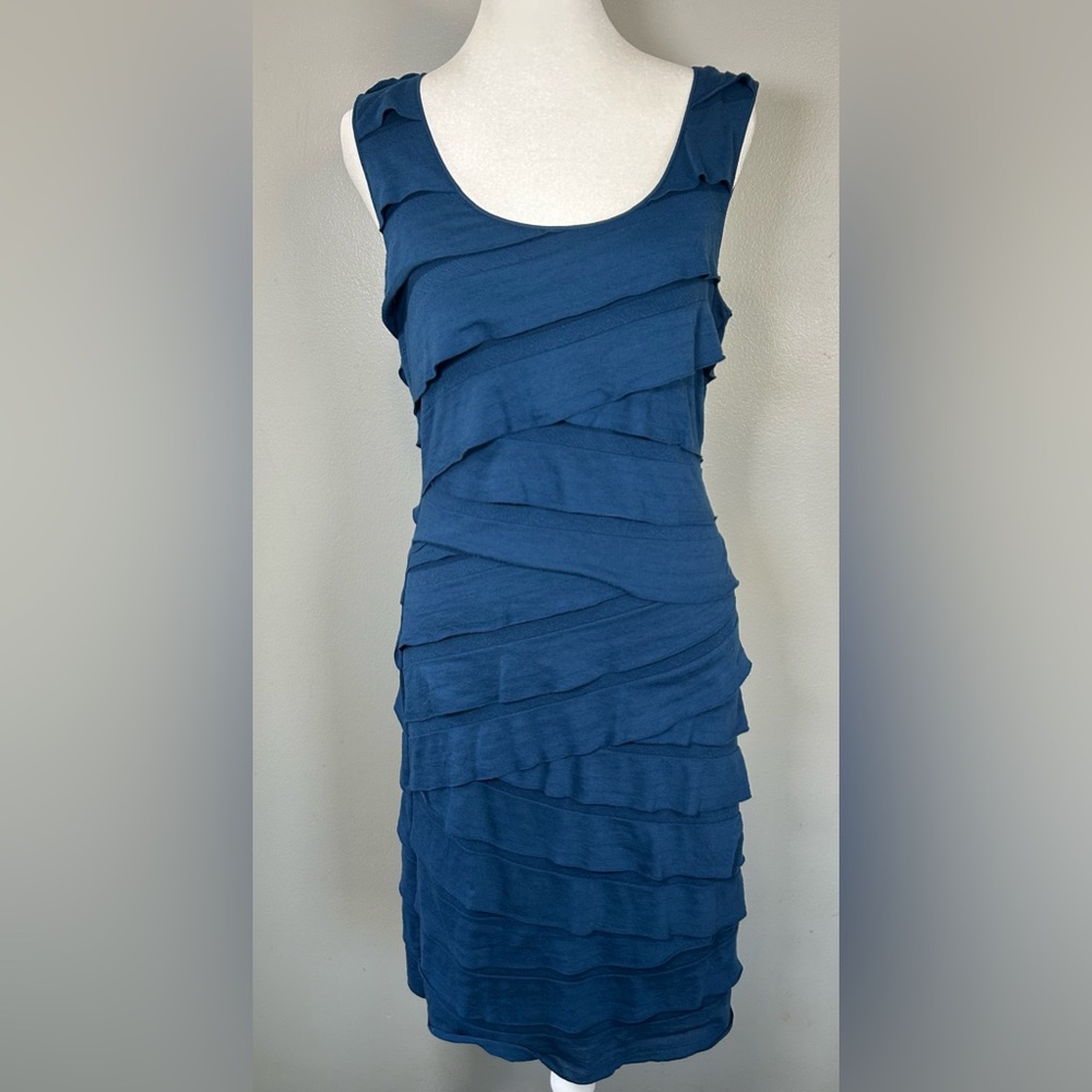 Max Studio Women’s Dress Sleeveless Ruffled Teal Blue
